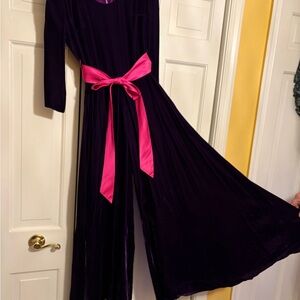 Elegant Purple Velvet Dress with Pink Bow